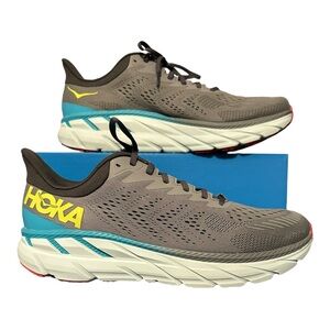 Hoka One One Clifton 7 Mens Shoes Size 12.5 Gray White Blue NEW IN BOX